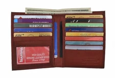 Mens Genuine Leather Bifold Wallet Slim Hipster Cowhide Credit Card ID Burgundy