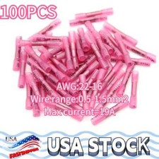 100Pcs Heat Shrink Butt Wire Connectors Crimp Terminals Red AWG 22-16 Gauge