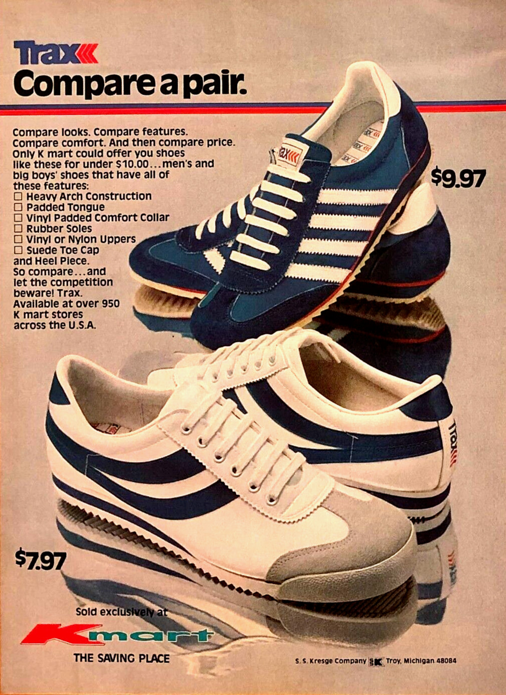 KMART TRAX RUNNING TENNIS SHOES&mdash;VINTAGE 1977 MAGAZINE ADVERTISEMENT PRINT AD
