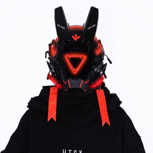 Futuristische Cybermaske mit LED-Leuchten für Cosplay und Techwear Mode - Bild 15 von 80