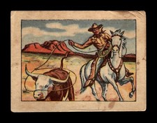1951 Post HOPALONG CASSIDY Wild West Trading Card #19 Roping A Steer Bull Lasso