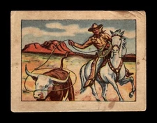 1951 Post HOPALONG CASSIDY Wild West Trading Card #19 Roping A Steer Bull Lasso
