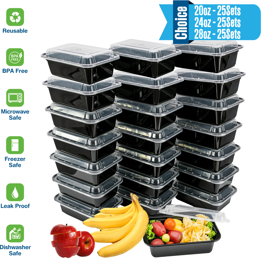 28oz Meal Prep Food Containers with Lids, Reusable Microwavable