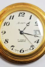 Vintage Arnex Gold Plated Swiss Incabloc 17 Jewel POCKET WATCH W/ Plated Chain
