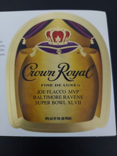 1 maßgeschneidertes Crown Royal Whisky Etikett Joe Flacco Super Bowl Xlvii MVP Ravens  - Bild 1 von 3