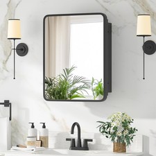 Bathroom Medicine Cabinet 14x18 Black Metal Frame Beveled Mirror Wall Mount