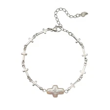 Cross Pearl Silver Bracelet for Women, Silver Pearls Bracelets for Women, Freshw