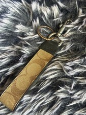 Coach Signature Keychain Loop Jacquard Canvas Leather Brown Fob Key Ring