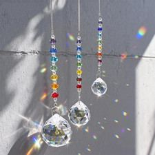 HDCRYSTALGIFTS Set 3 Crystal Prisms Suncatchers for Window Hanging Rainbow Maker