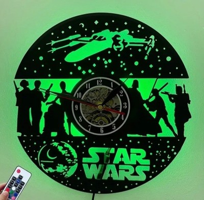 LED Star Wars 12'' Vinyl Schallplatte Silhouette Uhr - Hintergrundbeleuchtung LEDs und Fernbedienung