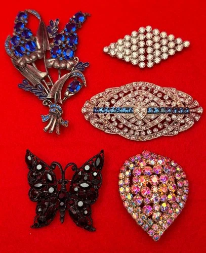 Lot of 5 BIG Vintage Costume Jewelry PINS