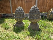 Set Of 2 Vintage Stone Acorn / Pinecone Garden Finials
