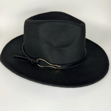 Fedora Hat Classical Wide Brim Western Cap Men Women Vintage Black w Buckle