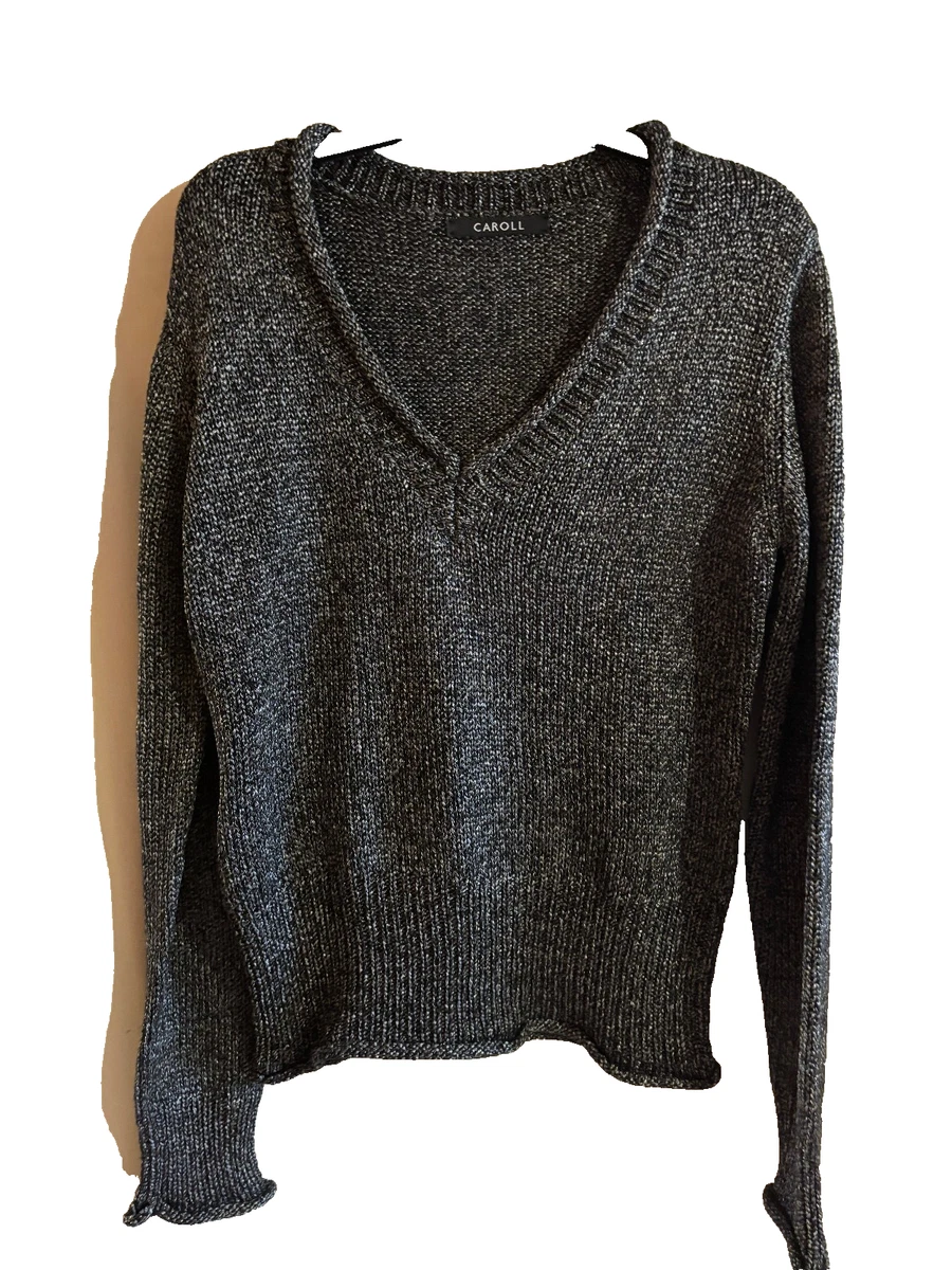 Pull Court Femme Caroll Taille 40 - Taupe Et Marron Avec Perles, Coton, Très Bon État