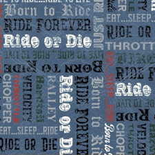 Born to Ride Motorcycle Word Patchwork Fabric - 1 Meter Cut