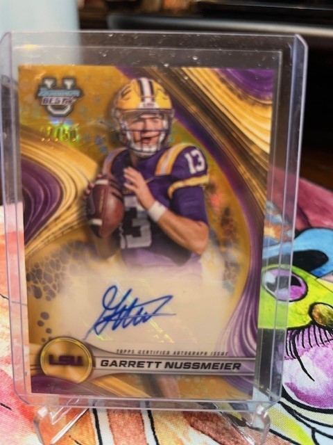 Garrett Nussmeier 2024 Bowman Best University #BOA-GN Gold Auto #'d /50