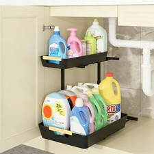 Under Sink Organizer,2 Tier Pull Out Adjustable Height Under Cabinet Storage,Und
