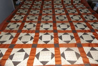 Vintage 93" L x 56" W Brown Print and Solid Color Square w/ Triangles Quilt Top
