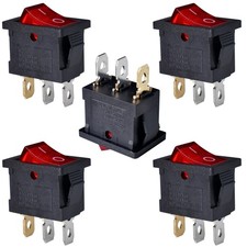YOUFEN Boat Rocker Switch 5 Pcs Snap in Toggle Red LED SPST On Off