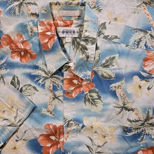 Vtg Campia Moda Shirt Mens XL Blue Pink Hibiscus Floral Blue Hawaiian Cotton