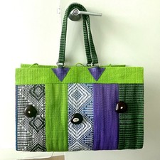 Large Handwoven Recycled Plastic Tote Artisan Colorful Beach Summer Bag