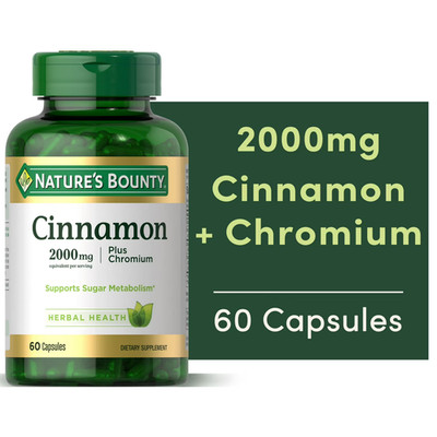 Nature's Bounty Cinnamon 2000mg Plus Chromium Sugar Metabolism Capsules 60 ct