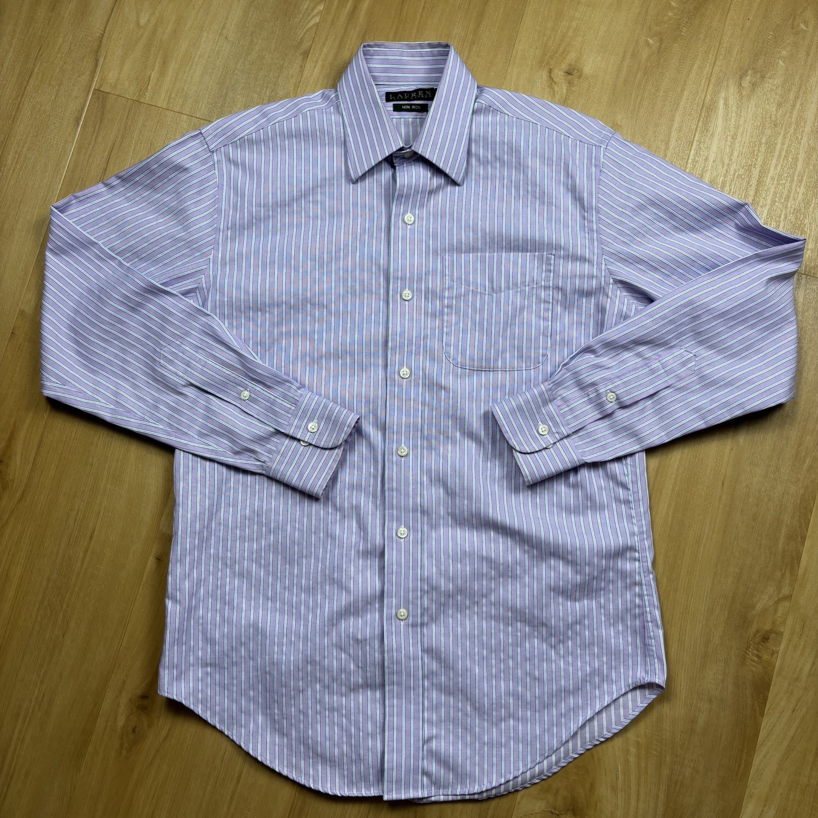 Lauren Ralph Lauren Women Shirt 14.5 32/33 Non Iron Long Sleeve Purple Stripe