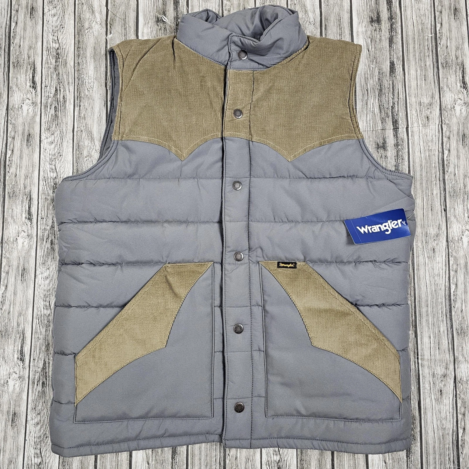 Vintage Wrangler Western Vest Mens L Puffer Quilted Corduroy Insulated Collared
