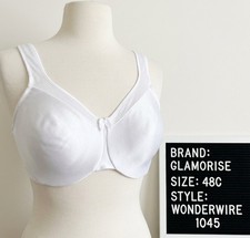 Glamorise Wonderwire Satin Lace Bra 48C Black Full Figure Support 1045