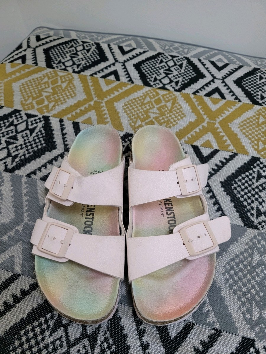 EUC Womens Birkenstock Arizona Rainbow Adjustable Two Bar Slides