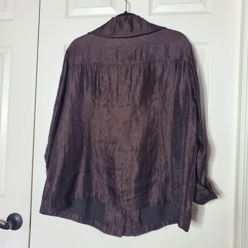 Elementz Shimmery Button-up Top Roll-up Sleeves Boxy Style Brown Size 2X - Image 4 of 4