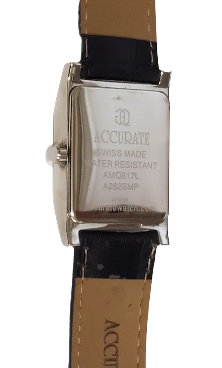 Accurate AMQ817L Swiss Made Quartz Date Black Leather Strap Unisex
