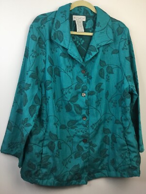 White Stag Woman's Plus 18W/20W Long Sleeve Blue Floral Jacket