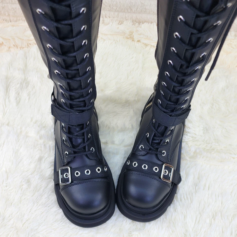 Botas por encima de la rodilla Renegade Goth Punk Rocker con protector de rodilla y cadenas NY Foto 4 de 4
