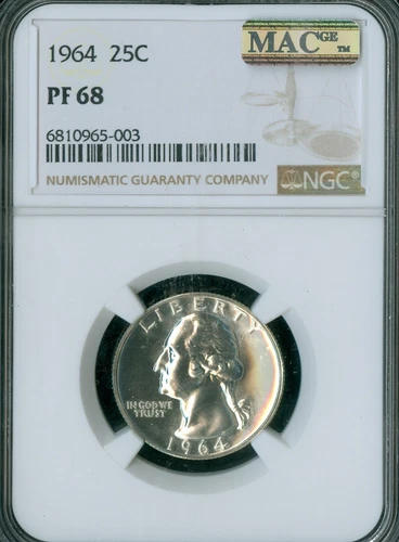 1964 WASHINGTON QUARTER NGC PF68 MAC SPOTLESS .