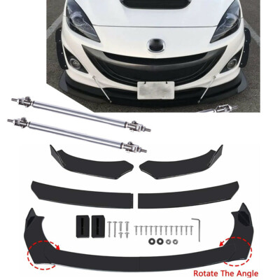 For Mazda 2 3 5 6 Glossy Front Bumper Lip Spoiler Splitter Body Kit + Strut Rods