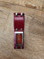 Vtg 1990s Emporio Armani Donna Mother Of Pearl Leathet Strap THIN WRIST Watch