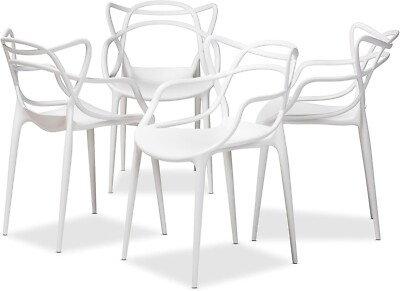 4 Esszimmerstühle Meisterstil Cafe-Stil WEISS Polypropylen Kunststoff stapelbar