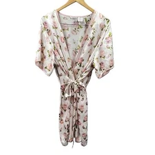 Secret Treasures Women Kimono Robe 1X Floral Print Belted Short Sleeve Ties