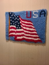 used latchhook rug/ wall hanging "USA" with flag, 20X27
