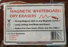 12pc 2"x2" Magnetic Whiteboard Dry Erase Erasers in Orange, Blue,  Green