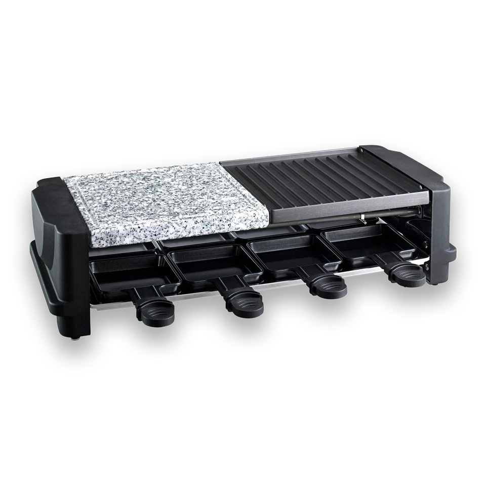 MARKENLOS Raclette Grill 3in1 Tischgrill Kontaktgrill Pfännchen Granit Steinplatte 1200W