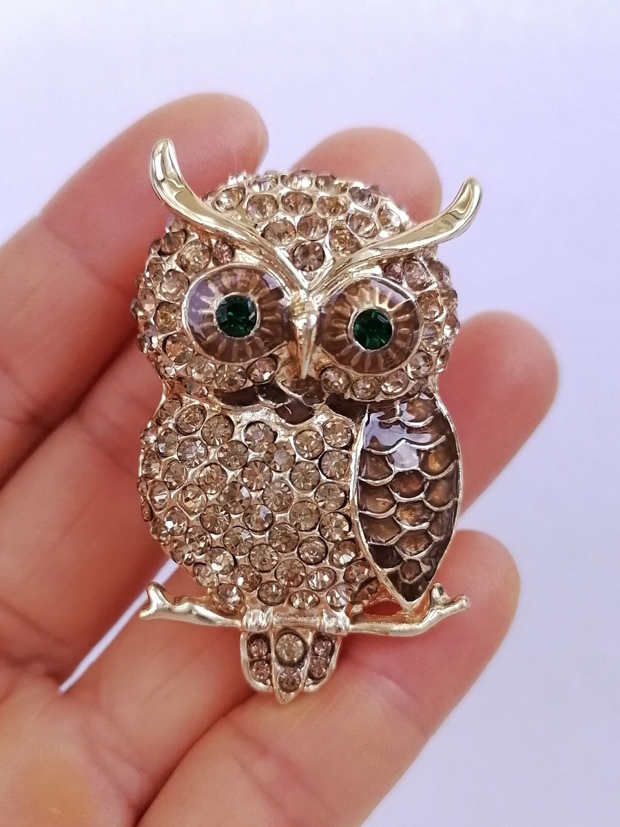 owl様 Animal Bird Owl Brooch Pin Topaz Rhinestone Crystals Pendant