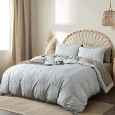 Duvet Cover Queen, 3PCS Boho Duvet Cover Set, Geometric Pattern Tufted Bohemian