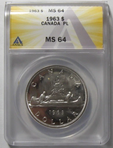 1963 Canada $1 Silver Dollar ANACS MS 64 PL - #11087