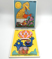 2 Vintage Playskool Sesame Street Big Bird Grover Wood Puzzles