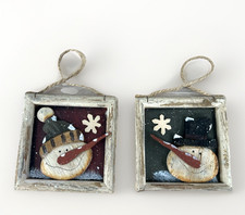 Rustic Wooden Snowman Christmas Ornaments Set of 2 Farmhouse Winter Tree Decor