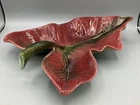 Vintage MCM Hull Pottery Ceramic Large Leaf Bowl Burgundy & Green #405