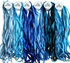 ThreadNanny 6 Spools 100 Pure Silk Ribbon Blue Shades 60 MTS X 4mm Wide Total