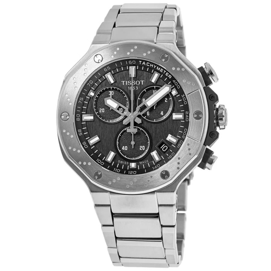 Nuevo reloj para hombre Tissot T-Race cronógrafo esfera negra plateado T141.417.11.051.01